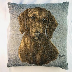 Dachshund Dog Needlepoint Throw Pillow 16"x14.5" Signed J GIBSON VGC